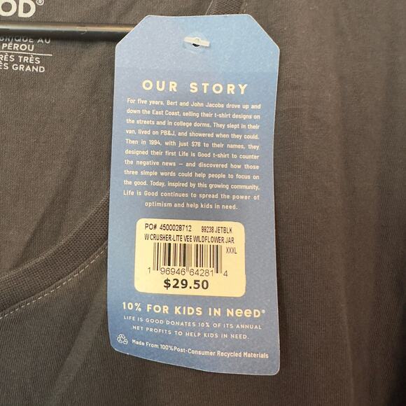 NWT Life Is Good Women’s Crusher Lite V-Neck Tee Wildflower Jar Size XXXL Black - Picture 5 of 9